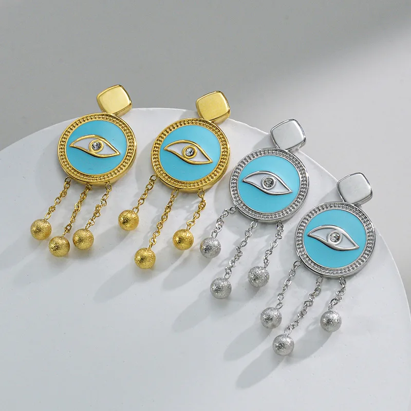 Fashion Bohemian Retro Style Jewelry Stainless Steel Zircon Devil's Eye Ball Tassel Earrings
Fashion Bohemian Retro Style Jewelry Stainless Steel Zircon Devil's Eye Ball Tassel Earrings