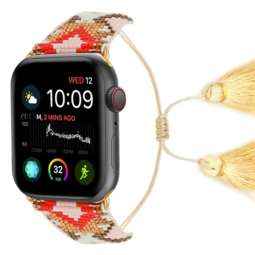 Fashion jewelry customized bracelet hand-woven tassel beaded apple watch band Miyuki seed beads smart apple watch band
Fashion jewelry customized bracelet hand-woven tassel beaded apple watch band Miyuki seed beads smart apple watch band