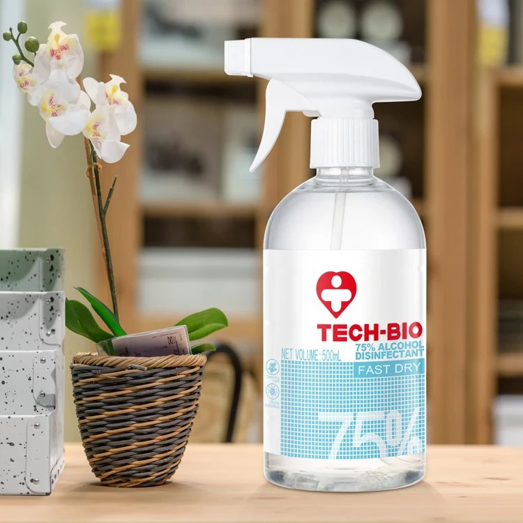 

factory Wholesale 75% Disinfection Alcohol spray 500ml TECH-BIO For Household Use, Transparent liquid