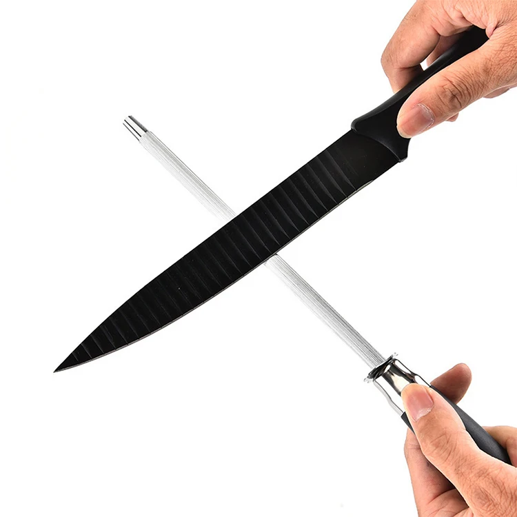 Kitchen professional carbon steel sharpening knife sharpener rod with hanging hole, Black
Kitchen professional carbon steel sharpening knife sharpener rod with hanging hole, Black