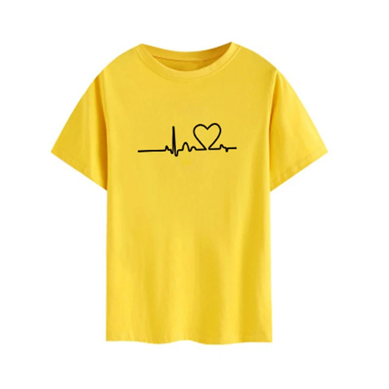 Hot Sale Heart Rate Pattern Ladies Fashion Tops Summer Women's Printed T-Shirts, Yellow
Hot Sale Heart Rate Pattern Ladies Fashion Tops Summer Women's Printed T-Shirts, Yellow