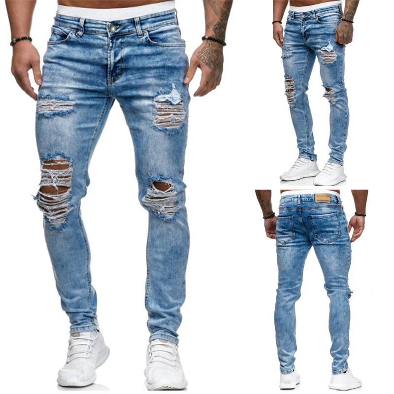 Wholesale man fashion light blue trousers men's casual ripped washed slim fit denim pants jeans for men clothing
Wholesale man fashion light blue trousers men's casual ripped washed slim fit denim pants jeans for men clothing