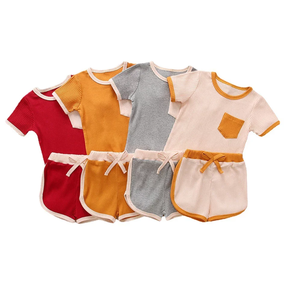 2021 Baby Summer Clothing Kids Baby 2-piece Ribed Outfit Set Short Sleeve Pocket Top+Shorts Set for Children Boys Girls, Soild color
2021 Baby Summer Clothing Kids Baby 2-piece Ribed Outfit Set Short Sleeve Pocket Top+Shorts Set for Children Boys Girls, Soild color