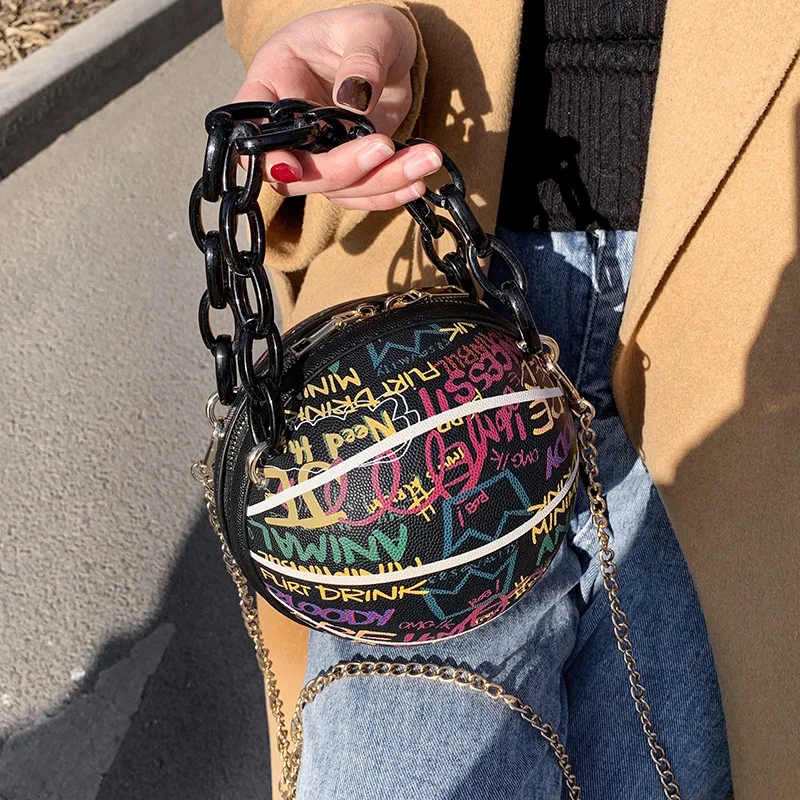 GW Wholesale price fashion basketball style graffiti bag round women pu leather colorful zipper crossbody handbags
GW Wholesale price fashion basketball style graffiti bag round women pu leather colorful zipper crossbody handbags