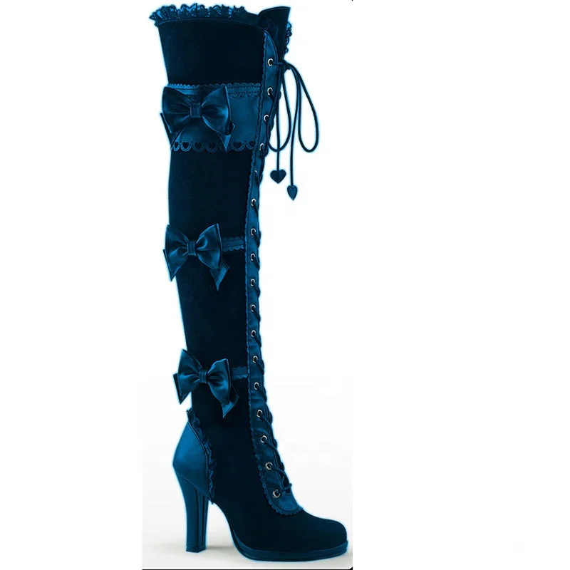 Hot Selling Royal Style Fashion Lace Round-toe Heart Shaped Hollowing Out Custom Bow Lace-up Knee High Heel Boots Women's Shoes, Black blue
Hot Selling Royal Style Fashion Lace Round-toe Heart Shaped Hollowing Out Custom Bow Lace-up Knee High Heel Boots Women's Shoes, Black blue
