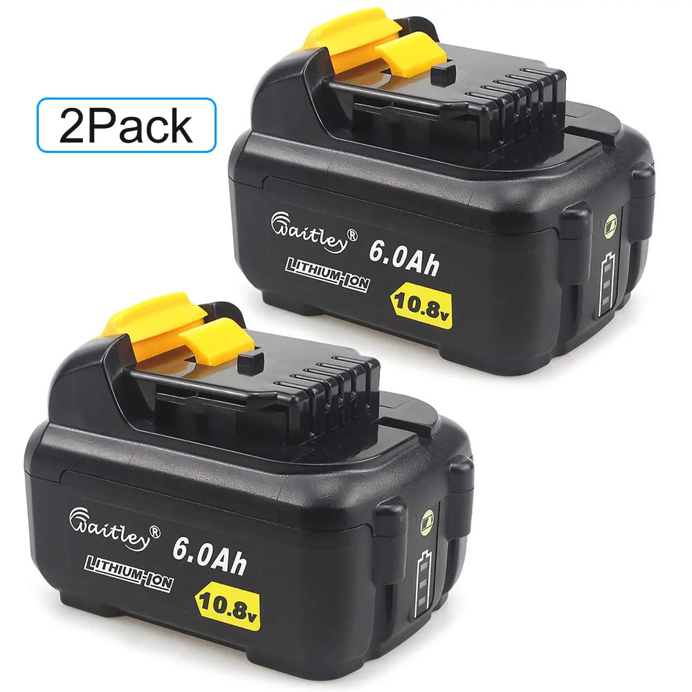 

Waitley 2 Packs 6A 10.8V Replacement Battery for DeWalt Cordless Power Drill Tool 6000mAh Li-Ion Compatible 10.8 Volt 12V DCB120