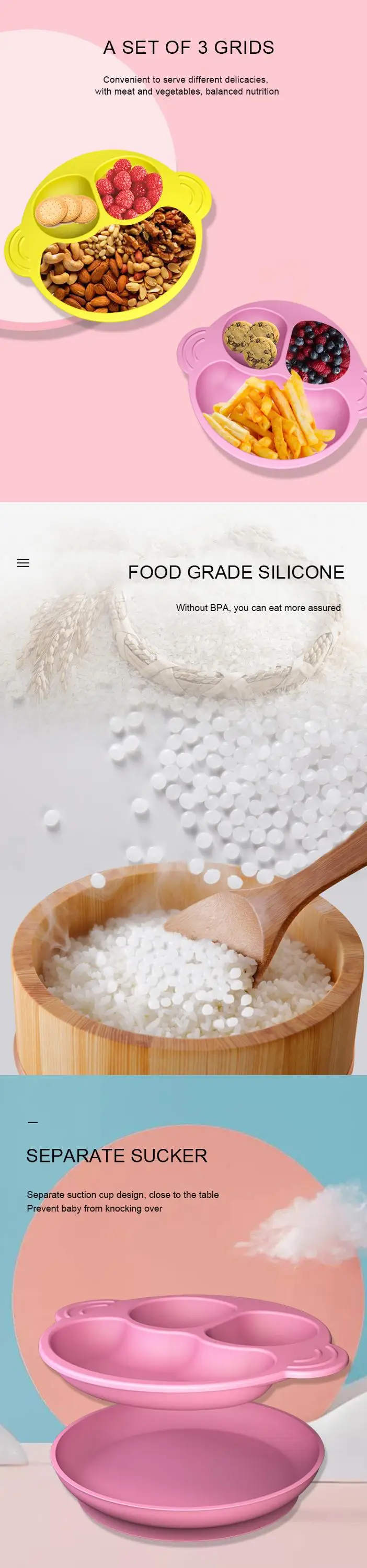 Silicone Baby Plate With Suction Feeding Placemat Set  Non-Slip Toddlers Food Feeding baby plate  for Children