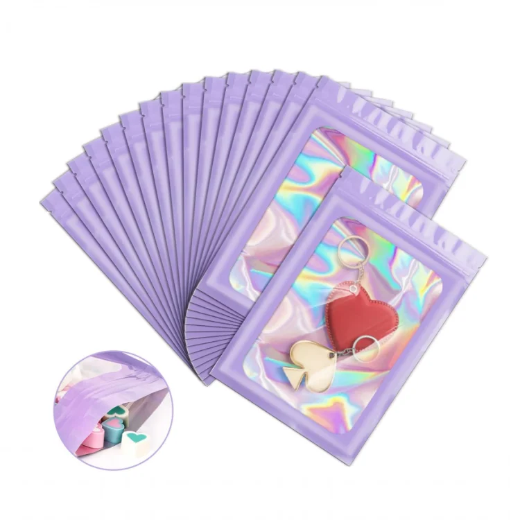 

Smell Proof Mylar Bags Holographic Bags With Zip And Clear Window Self Sealing Foil Pouch Packaging Bag For Food Storage Jewelry