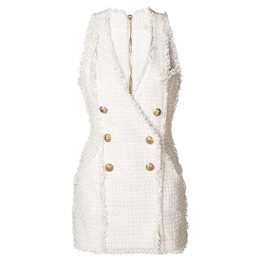 Wholesale custom logo fashion sleeveless zip back women's tweed dresses, Black, white
Wholesale custom logo fashion sleeveless zip back women's tweed dresses, Black, white