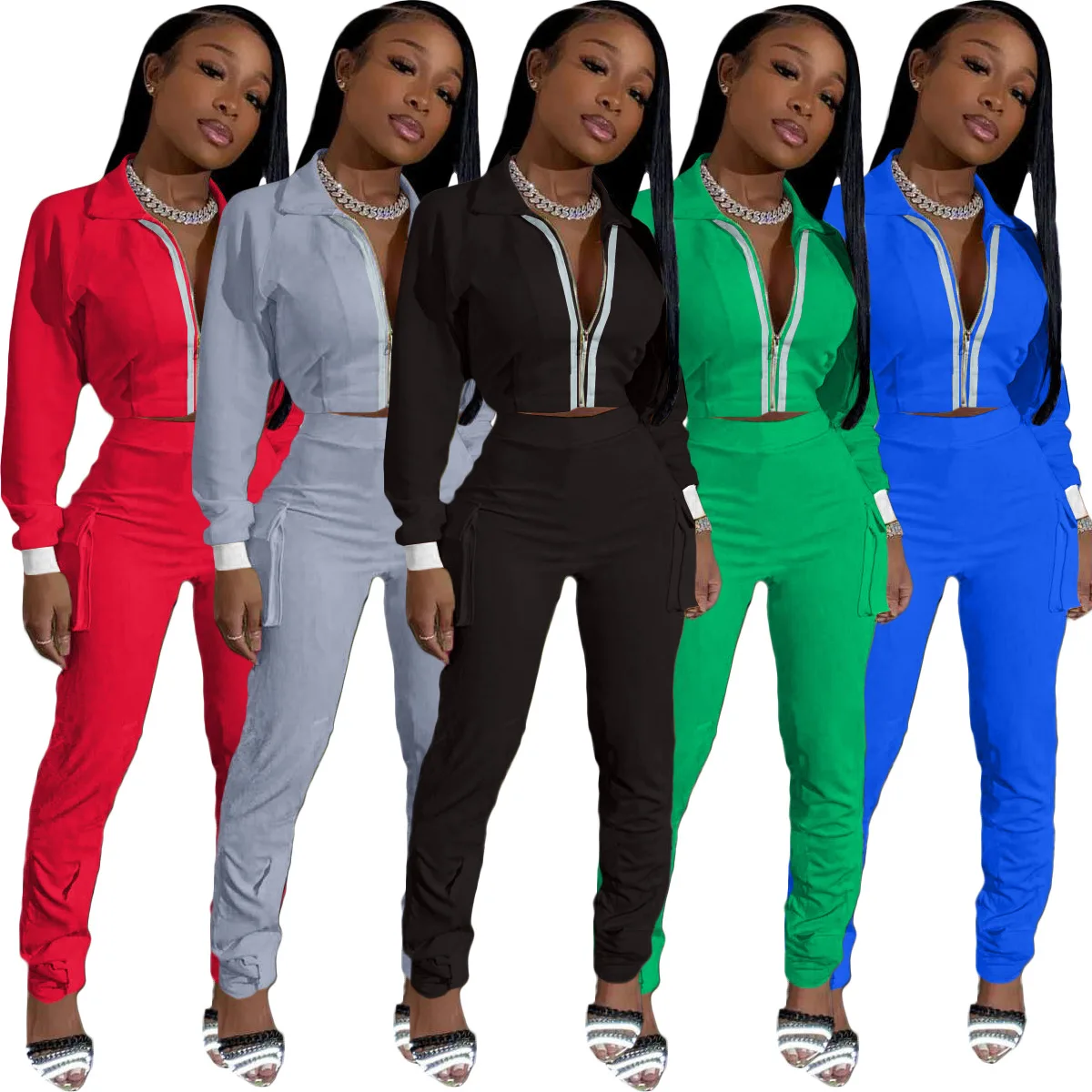 Fashion casual solid color stitching pocket sports wear zipper lapel jogging long sleeve two piece women sets
Fashion casual solid color stitching pocket sports wear zipper lapel jogging long sleeve two piece women sets