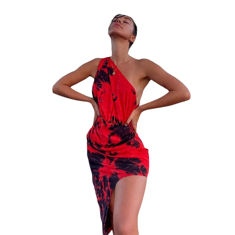 Summer women's vest one shoulder sleeves dress irregular hem retro printing waist dress women, Shown
Summer women's vest one shoulder sleeves dress irregular hem retro printing waist dress women, Shown