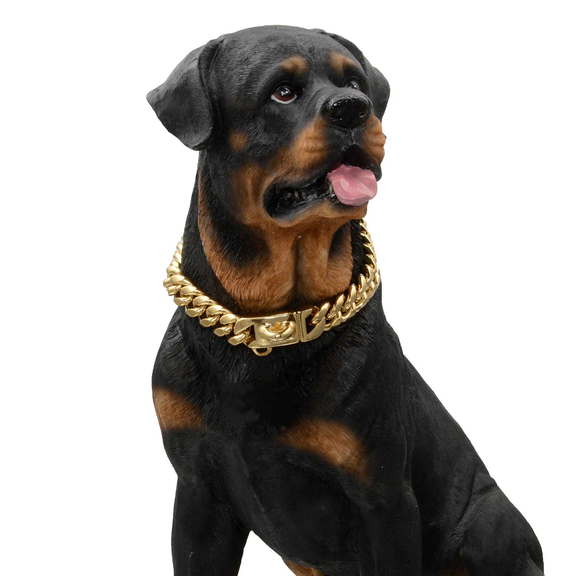

Gold Chain Dog Collar Gold Hardware Heavy Duty Stainless Steel Pet Cuban Link Pitbull Chain Metal Dog Lead and Collar Gold