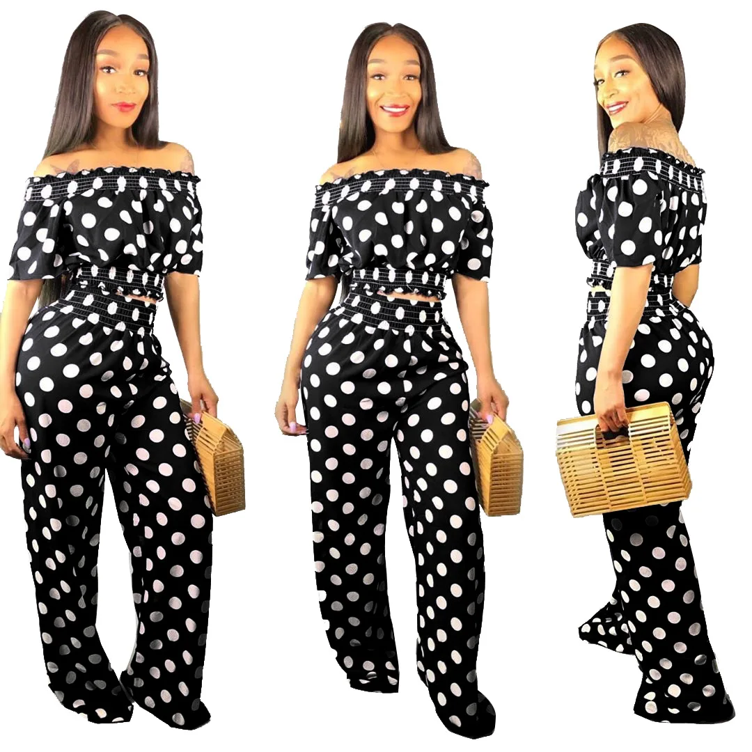 Spring Summer Plus Size 3Xl Dot Print Women Clothing Off Shoulder Crop Top And Wide Leg Loose Long Pants Two Piece Pants Set
Spring Summer Plus Size 3Xl Dot Print Women Clothing Off Shoulder Crop Top And Wide Leg Loose Long Pants Two Piece Pants Set