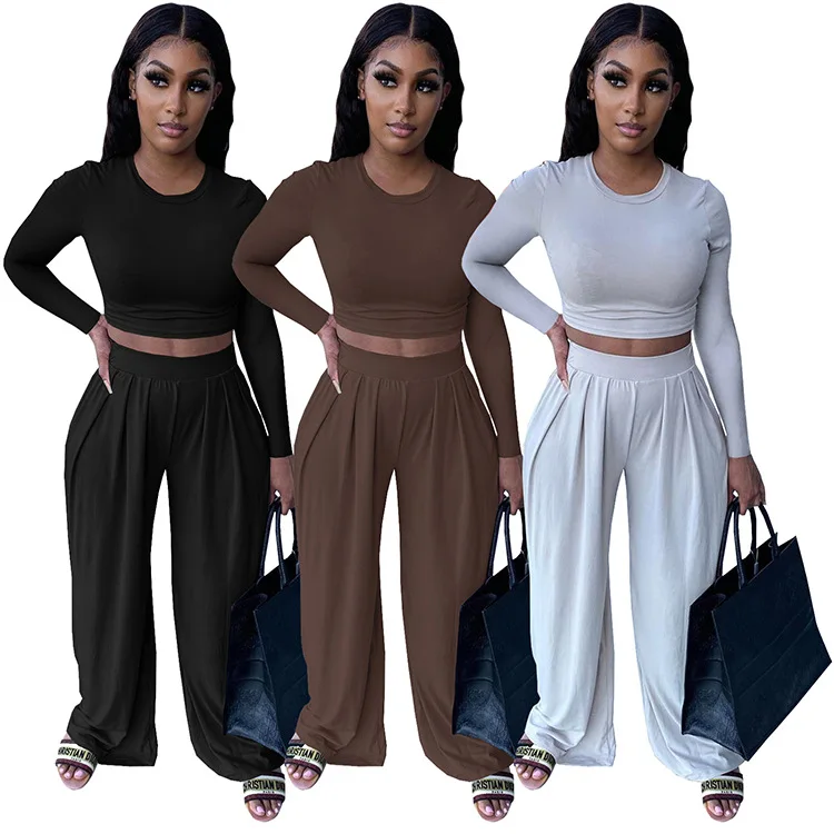KX-10013 Factory wholesale brown womens fall clothing sets 2021 long sleeve wide leg plain pleated 2 piece pants set
KX-10013 Factory wholesale brown womens fall clothing sets 2021 long sleeve wide leg plain pleated 2 piece pants set