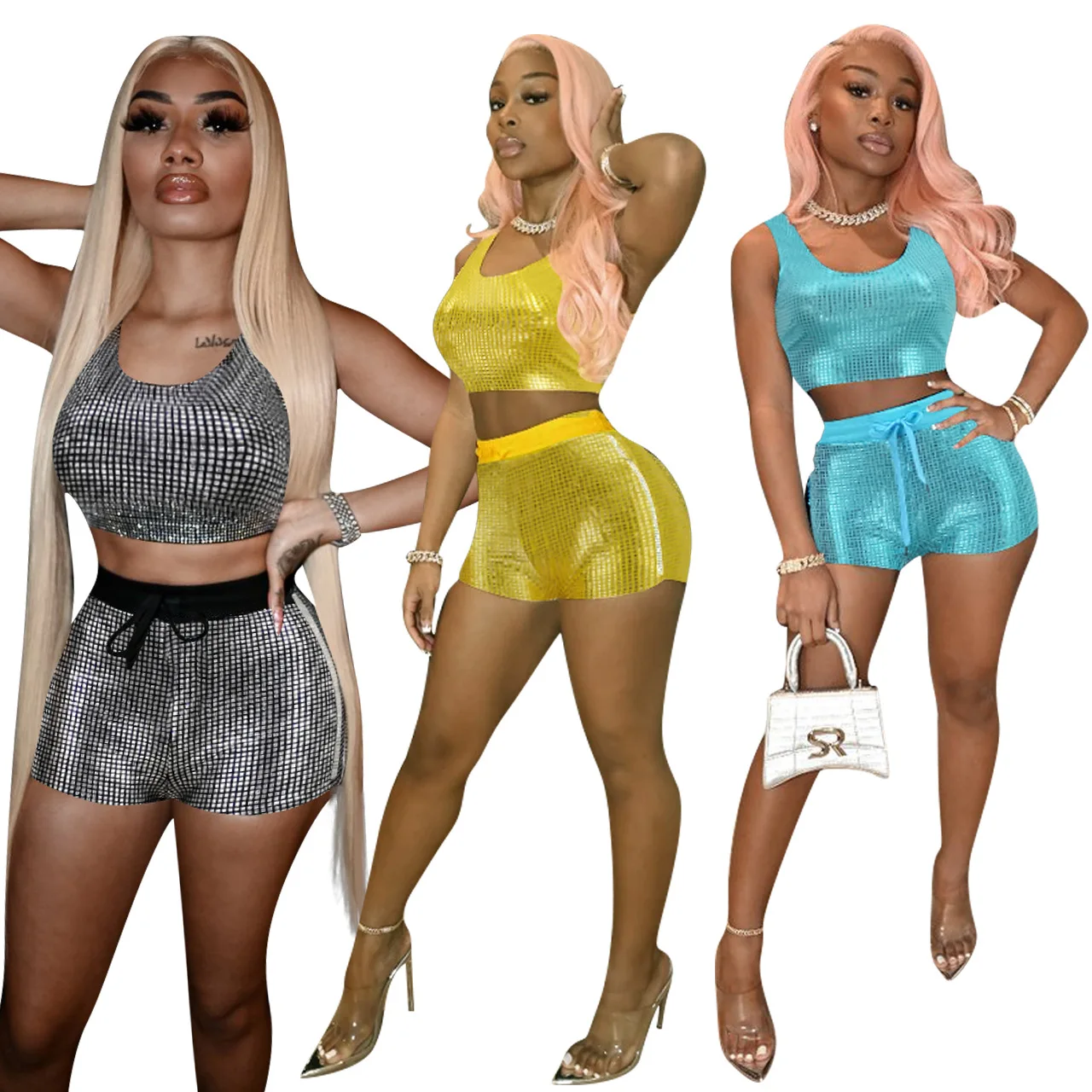 FE099 Hot Sale Women Casual Summer Fashion Solid Color Sequined Crop Top 2 Piece Short Set
FE099 Hot Sale Women Casual Summer Fashion Solid Color Sequined Crop Top 2 Piece Short Set