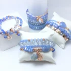 Light grey blue color combination rose gold fashion crystal healing stones armband beads set bracelet