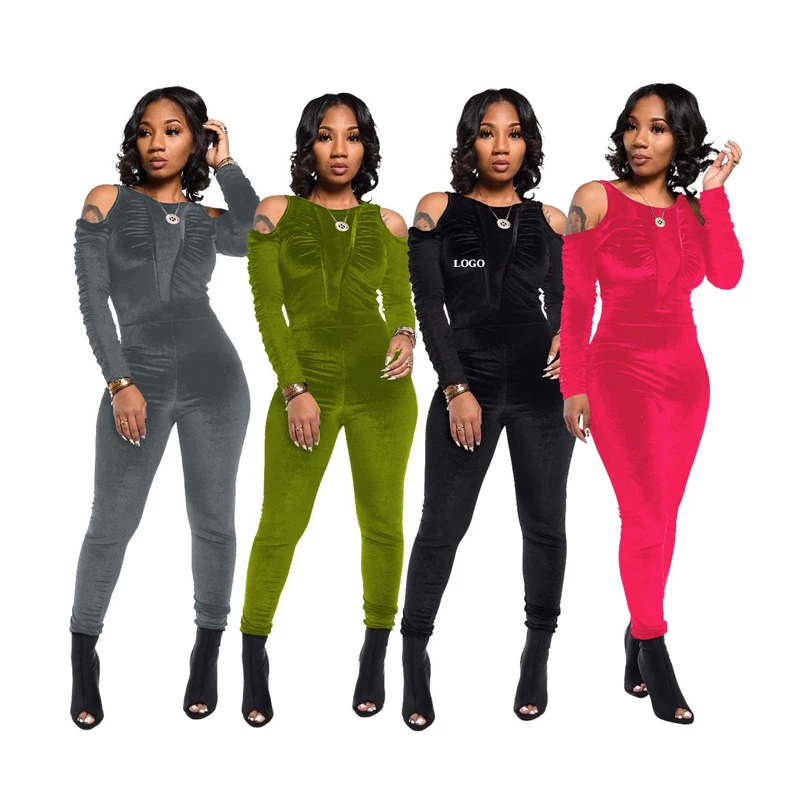 Free shipping European American women's wear new casual velvet hollow out shoulder pleated jumpsuit slim bodycon jumpsuits, Customized color
Free shipping European American women's wear new casual velvet hollow out shoulder pleated jumpsuit slim bodycon jumpsuits, Customized color