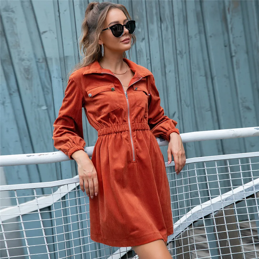 Wholesale Autumn Vintage Women Zipper Half Placket Pocket Corduroy fabric casual Dress, Shown,or customized color,provide color swatches
Wholesale Autumn Vintage Women Zipper Half Placket Pocket Corduroy fabric casual Dress, Shown,or customized color,provide color swatches