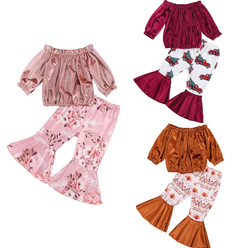 Baby Clothes Christmas Halloween Floral 2 Pcs Set Off Shoulder Velvet Top with Bell Bottom Outfit
Baby Clothes Christmas Halloween Floral 2 Pcs Set Off Shoulder Velvet Top with Bell Bottom Outfit