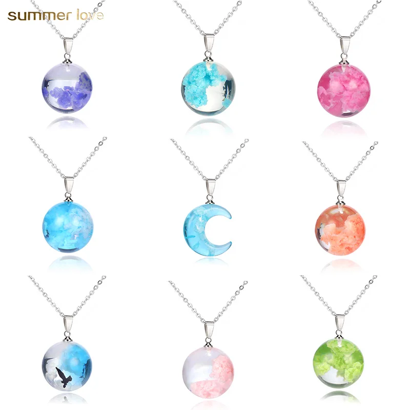 Wholesale Nature Blue Sky Clouds Resin Transparent Ball Moon Pendant Stainless Steel Silver Chain Necklace for Women Jewelry, As picture
Wholesale Nature Blue Sky Clouds Resin Transparent Ball Moon Pendant Stainless Steel Silver Chain Necklace for Women Jewelry, As picture