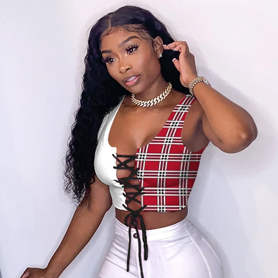 Fashion 2021Sexy Camisoles Tank Top For Women- Sleeveless Streetwear Front Tied Lace Up Plaid Patchwork Summer Crop Tops, White
Fashion 2021Sexy Camisoles Tank Top For Women- Sleeveless Streetwear Front Tied Lace Up Plaid Patchwork Summer Crop Tops, White