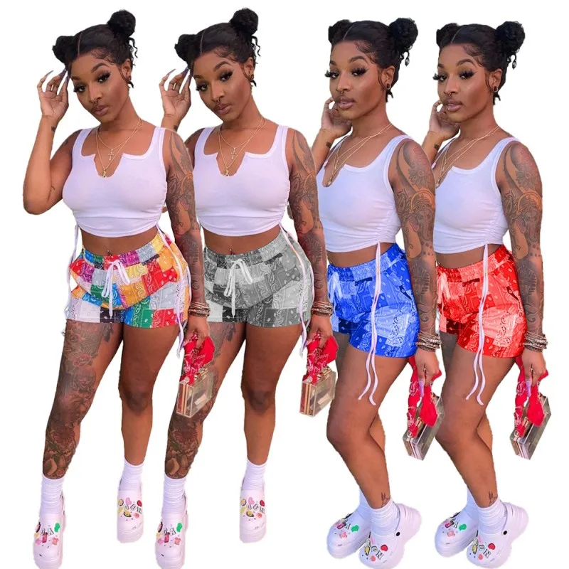 Summer Streetwear Drawstring Tops 2 Two Piece Sets Women Outfits Sleeveless Print Biker Shorts Set Casual Tracksuit B1214
Summer Streetwear Drawstring Tops 2 Two Piece Sets Women Outfits Sleeveless Print Biker Shorts Set Casual Tracksuit B1214