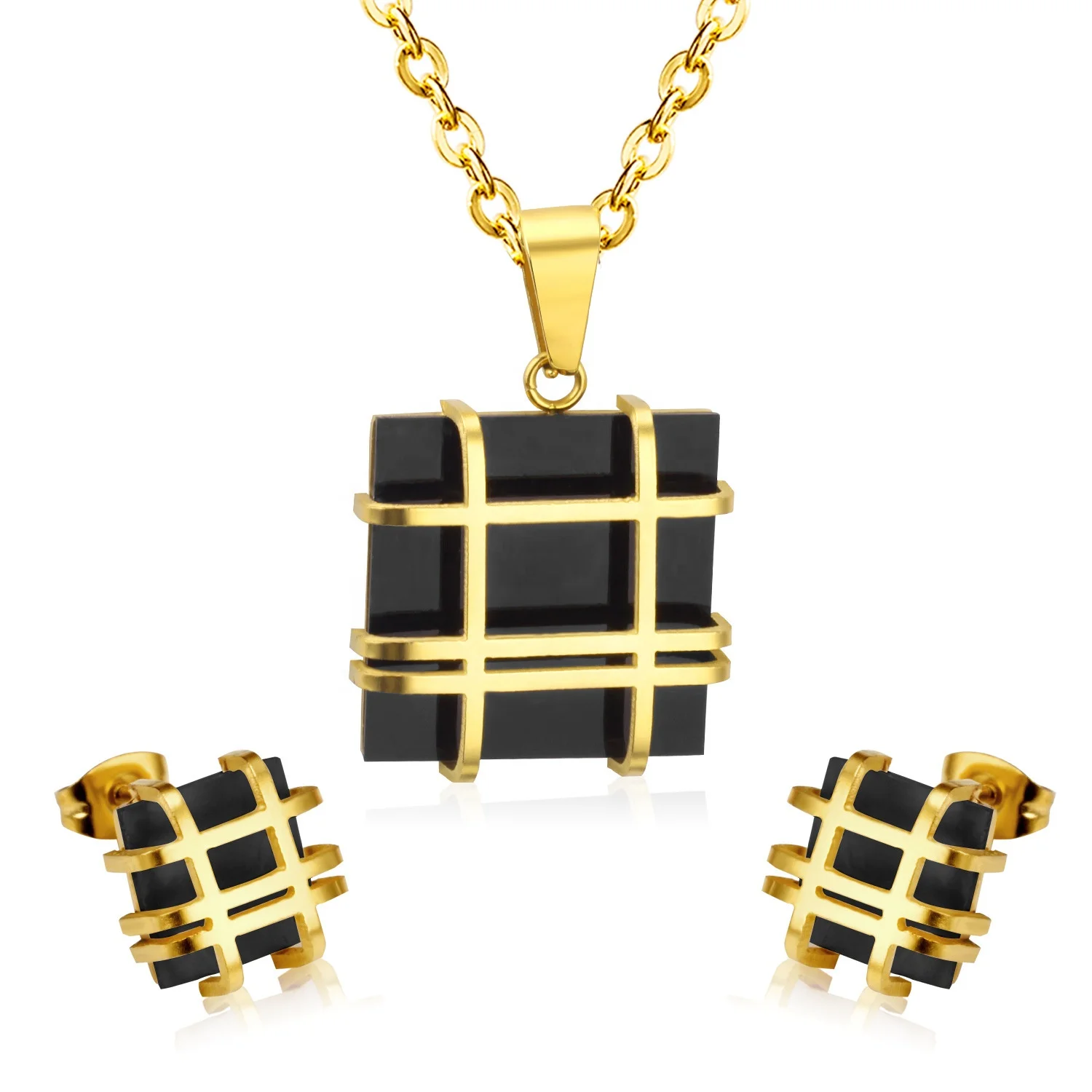 High Quality Korean Stainless Steel Square Black Diamond Necklace Earring Kit Jewelry Sets For Women
High Quality Korean Stainless Steel Square Black Diamond Necklace Earring Kit Jewelry Sets For Women