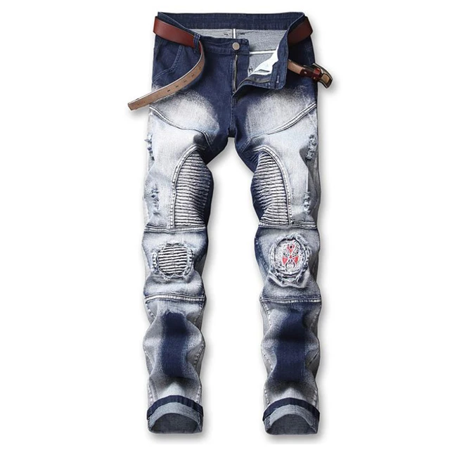 Fashion Mens Jeans Stretch Embroidered Hole Pleated Motorcycle Pants Ripped White Washed Denim Jeans OEM Trousers
Fashion Mens Jeans Stretch Embroidered Hole Pleated Motorcycle Pants Ripped White Washed Denim Jeans OEM Trousers