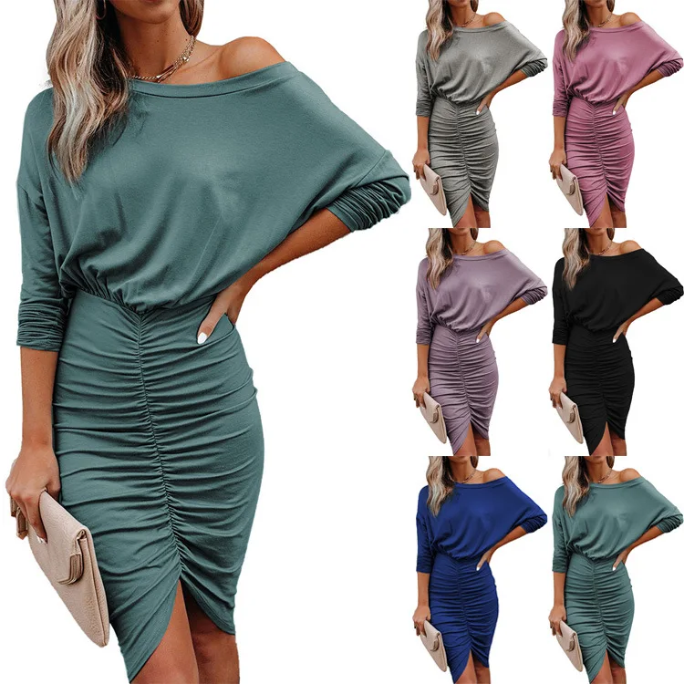 2021 Elegant Solid Color Long Sleeved Round Neck High Waist Sexy Casual Dresses Irregular Pleated Dress Women, As shown
2021 Elegant Solid Color Long Sleeved Round Neck High Waist Sexy Casual Dresses Irregular Pleated Dress Women, As shown