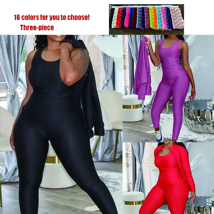 Three-piece Jacket Vest High Waist Fitness Leggings Women Workout Push Up Trousers Solid Pants Custom Plus Size Sports Set
Three-piece Jacket Vest High Waist Fitness Leggings Women Workout Push Up Trousers Solid Pants Custom Plus Size Sports Set