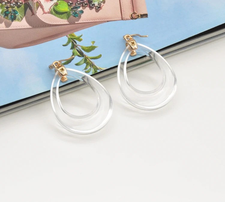 Stylish gold hook tear drop shape transparent cute clear acrylic earrings