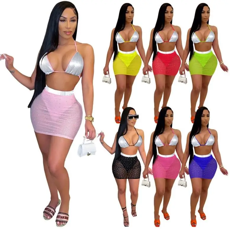 Newest Design two piece set summer swimsuit 7colors women's mesh sequin skirt with Bikini 2 piece short set
Newest Design two piece set summer swimsuit 7colors women's mesh sequin skirt with Bikini 2 piece short set