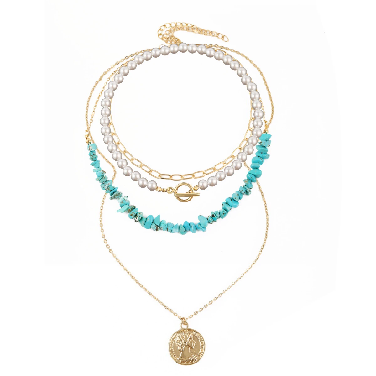 European American INS tide trendy turquoise Geometric natural stone immitation pearl multiple layer necklacenecklace, Multi
European American INS tide trendy turquoise Geometric natural stone immitation pearl multiple layer necklacenecklace, Multi