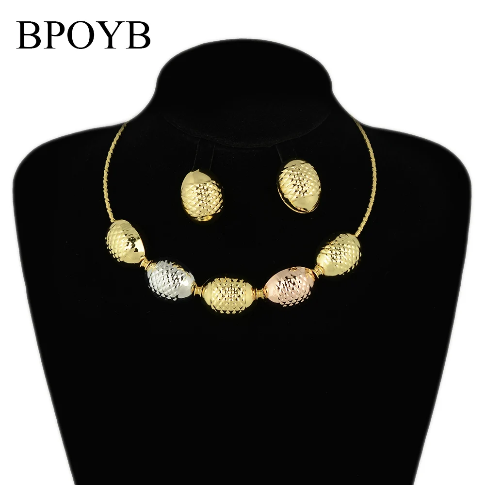BPOYB High Fashion 3 Tones Olive Earrings Choker Elegant Neckless AU750 Italian Gold Plated Jewelry Sets
BPOYB High Fashion 3 Tones Olive Earrings Choker Elegant Neckless AU750 Italian Gold Plated Jewelry Sets