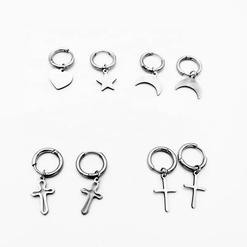 Dina Wholesale Custom Hip Hop Man's DIY Silver Stainless Steel Cross Stars Moon Hoop Single Earrings Clips Jewelry, As picture
Dina Wholesale Custom Hip Hop Man's DIY Silver Stainless Steel Cross Stars Moon Hoop Single Earrings Clips Jewelry, As picture