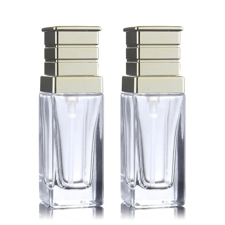 Unique Empty Cosmetic Packaging 40ml Square Glass Pump Bottles with Gold UV Plating Covers
Unique Empty Cosmetic Packaging 40ml Square Glass Pump Bottles with Gold UV Plating Covers