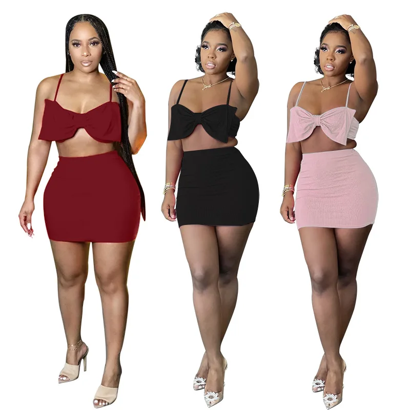 2021 Spaghetti Strap Bow Crop Top and Super Short Skirt Ribbed Pattern Plus Size Sexy 2 Piece Skirt Set Women, Black, red, pink
2021 Spaghetti Strap Bow Crop Top and Super Short Skirt Ribbed Pattern Plus Size Sexy 2 Piece Skirt Set Women, Black, red, pink