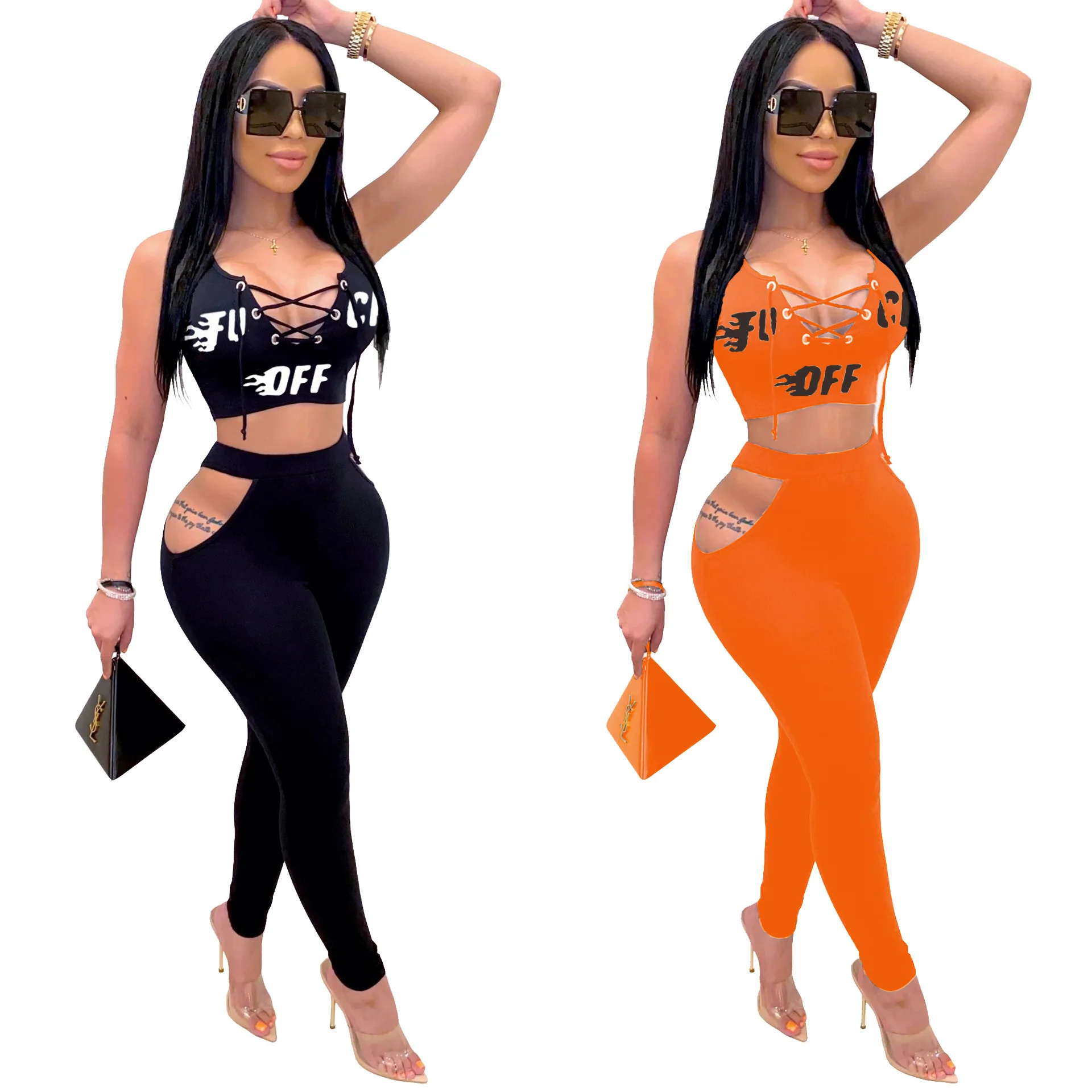 Sexy Outfits Letter Printed Bandage Crop Top 2 Piece Sets Women Clothing Cute Hollow Out Leggings Women Tracksuit 2 Piece Set, As pic
Sexy Outfits Letter Printed Bandage Crop Top 2 Piece Sets Women Clothing Cute Hollow Out Leggings Women Tracksuit 2 Piece Set, As pic