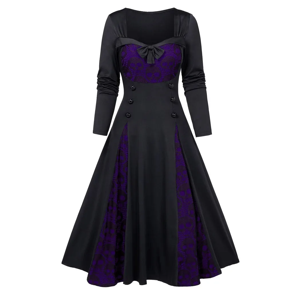 New Dresses Vintage Women Long Dress Plus Size Halloween Gothic Clothes Skull Lace Insert Mock Button Bowknot Dress robe femme, Different colors and support to customized
New Dresses Vintage Women Long Dress Plus Size Halloween Gothic Clothes Skull Lace Insert Mock Button Bowknot Dress robe femme, Different colors and support to customized