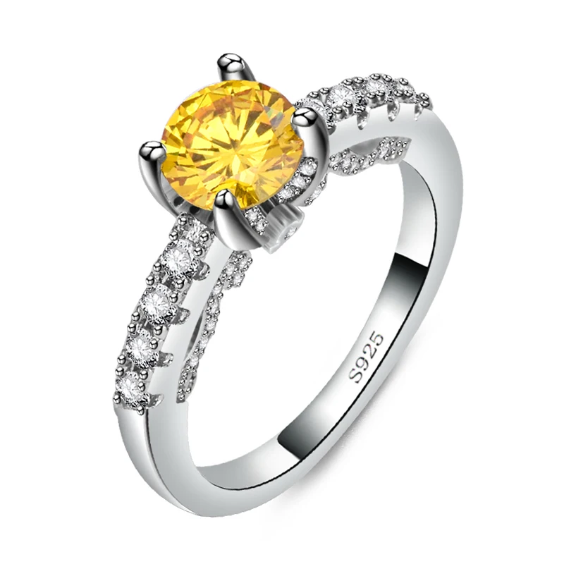 

Fukarni 3.8 Gram Wedding Dainty Yellow Zircon Main Stone Platinum Plated Luxury Rings BKR024