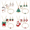 Occident Christmas Set Ornaments Santa Claus Elk Bell Cartoon Earrings Necklace Ring Bracelet 1set =4 Piece