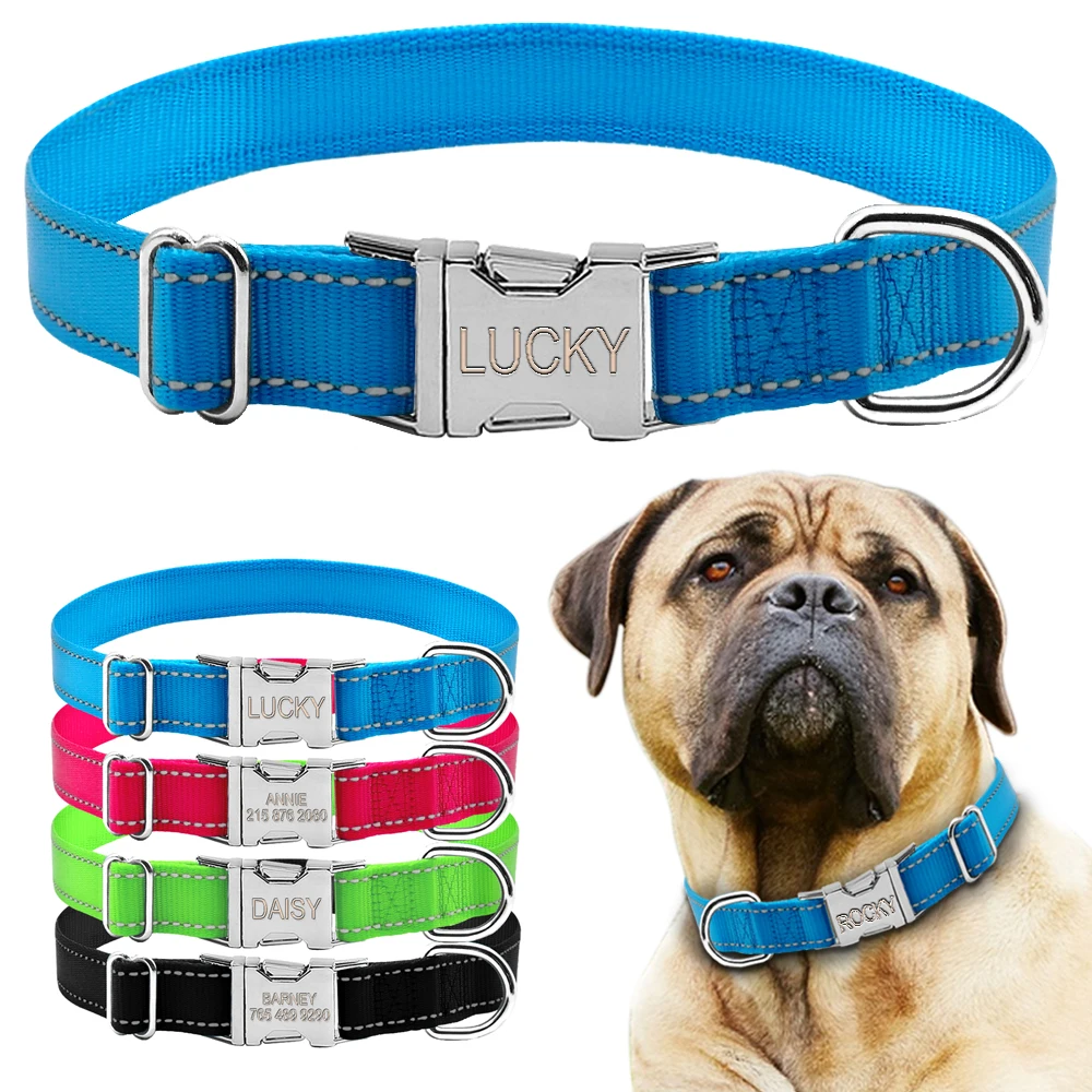 Reflective Nylon Personalized Dog Collars Custom Pet Tag Collars Engraved With Metal Buckle 4 Colors S M L
Reflective Nylon Personalized Dog Collars Custom Pet Tag Collars Engraved With Metal Buckle 4 Colors S M L