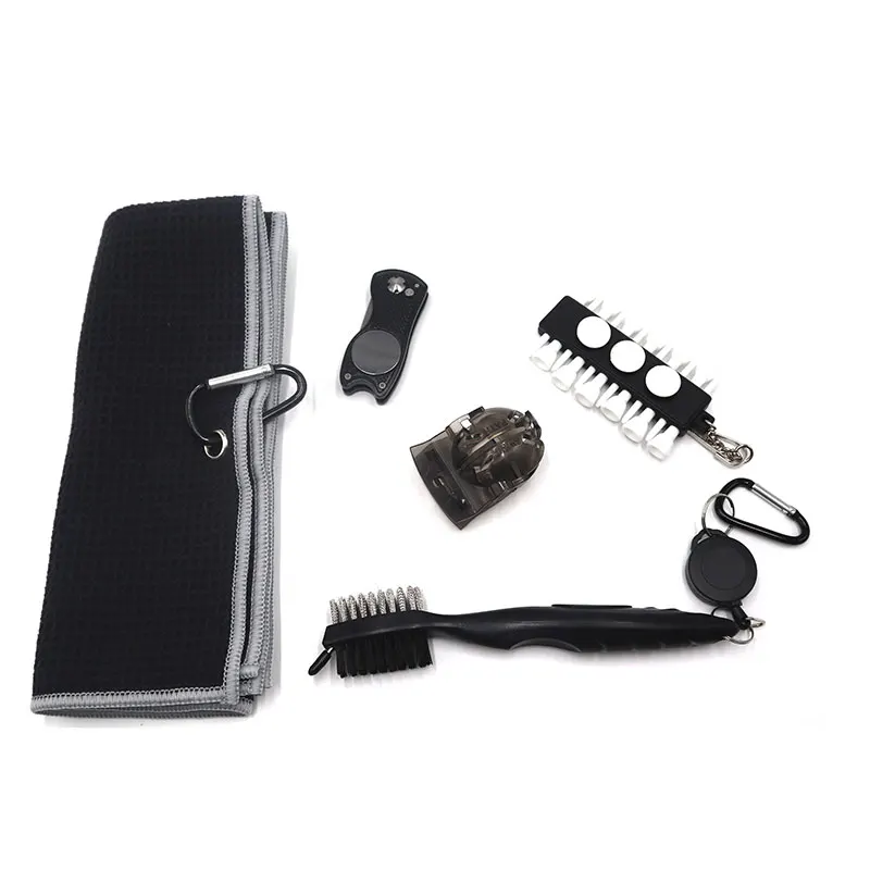 High Quality Golf Accessory Combo Golf Brush+Divot Tool+Towel+Tee+Ball Liner Marker Golf Set, Black/custom
High Quality Golf Accessory Combo Golf Brush+Divot Tool+Towel+Tee+Ball Liner Marker Golf Set, Black/custom