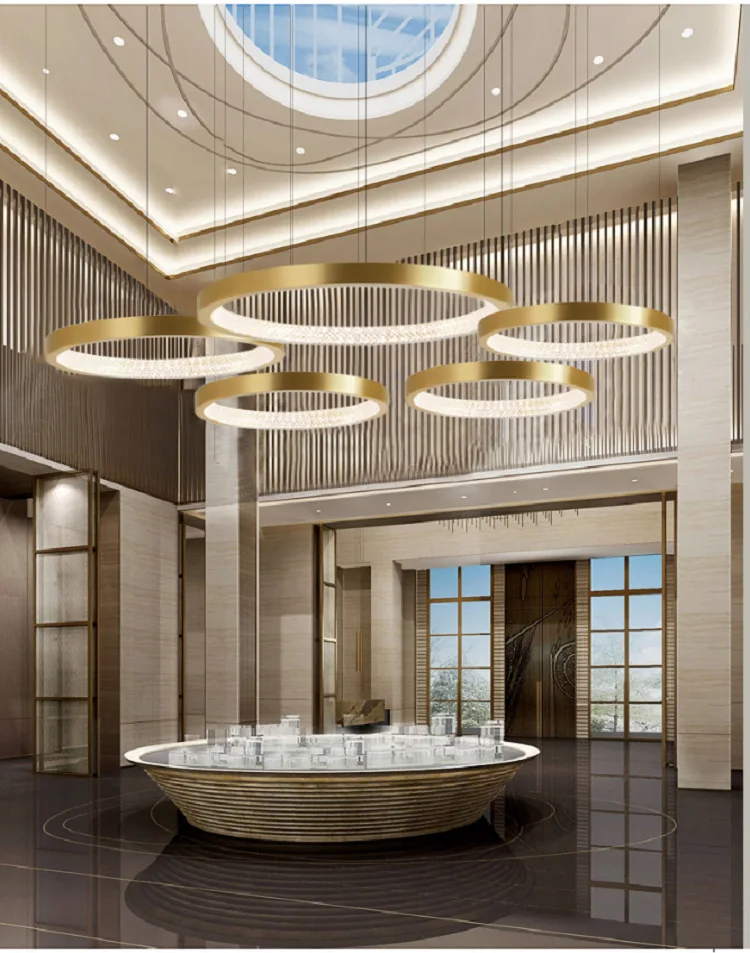 Artdecolite Luxury gold ring shaped led stair light dining room circle Chandelier lighting
