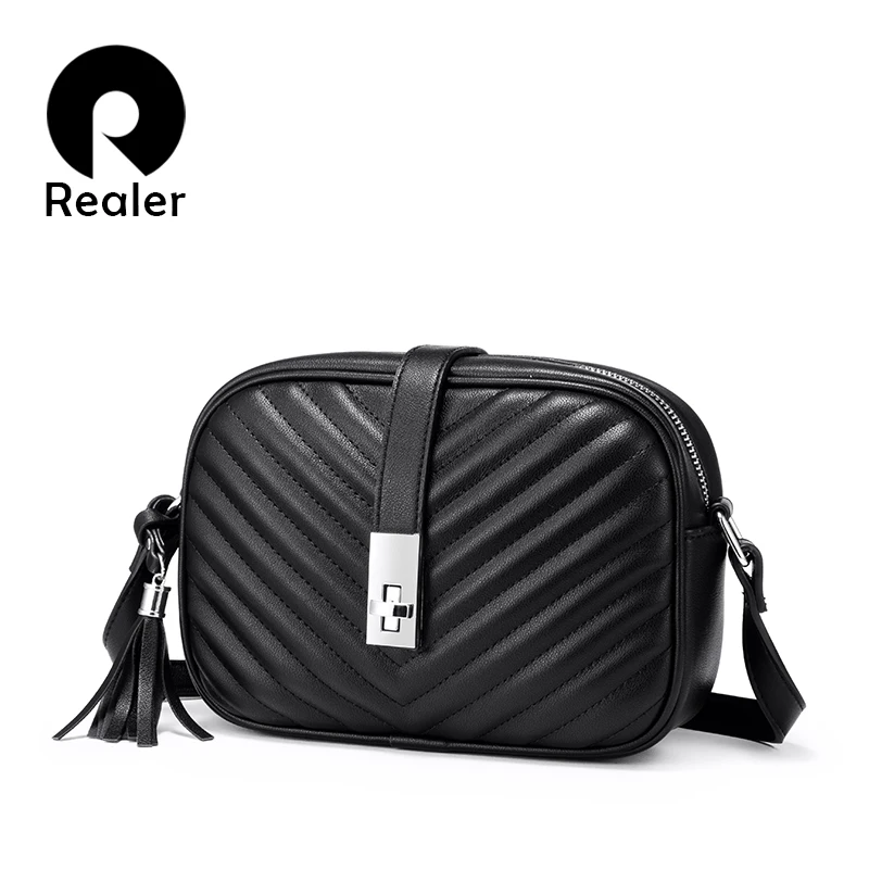

Realer women bag shoulder bags for women 2019 striped Flap crossbody bags PU leather with tasselbag