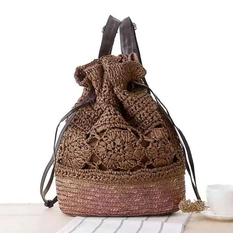 

Fashion rattan women backpacks bohemian hollow out straw bag large capacity backpack for lady summer beach purses 2020 travel, 4 colors