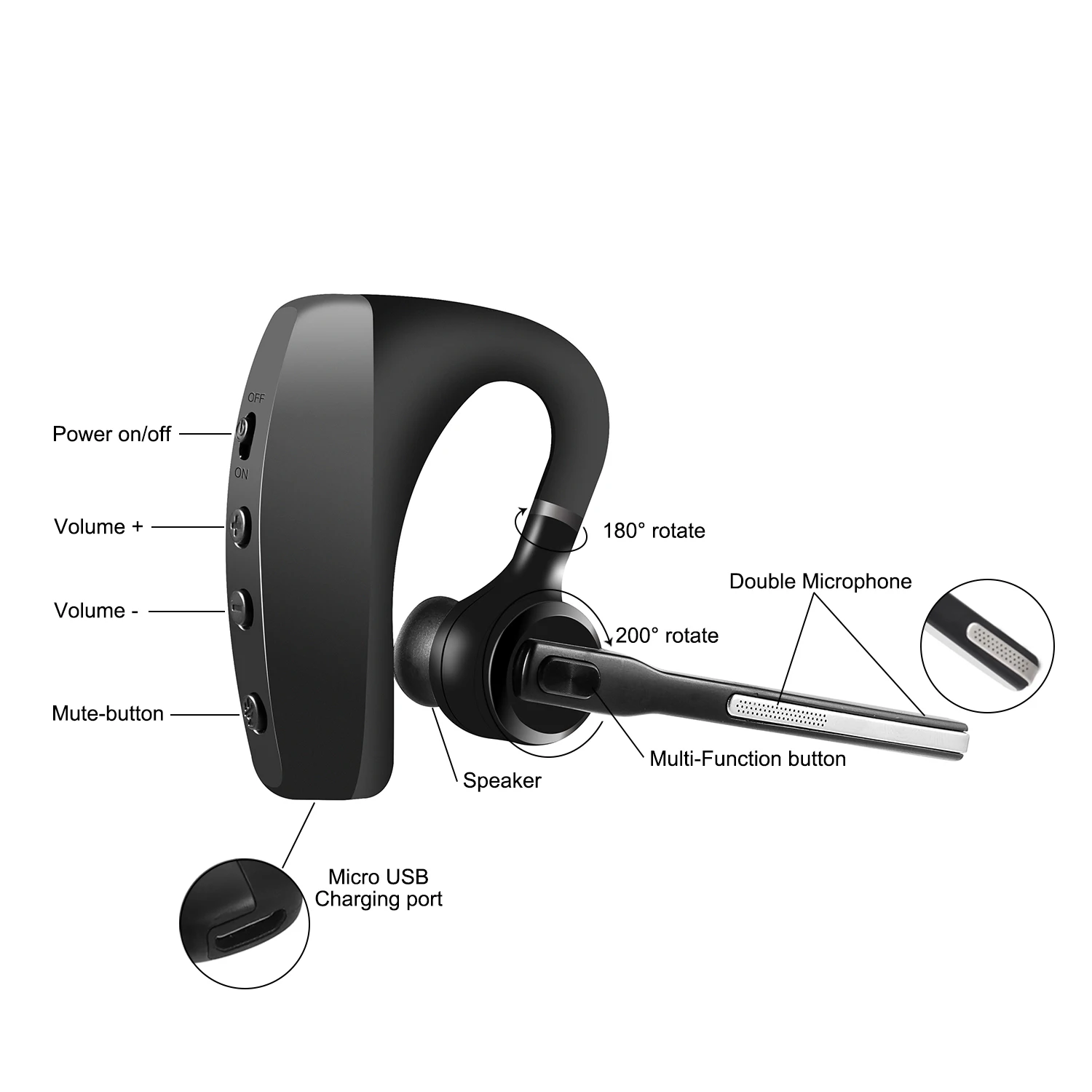 GlobalCrown K10C Business Headset Double Microphones Driving Earphones For iPhone Samsung Huawei Xiaomi, Black
GlobalCrown K10C Business Headset Double Microphones Driving Earphones For iPhone Samsung Huawei Xiaomi, Black