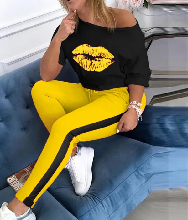 Wholesale 2022 fashion women lip printed T-shirt and long pants sports suits two pieces sets (C475), Picture
Wholesale 2022 fashion women lip printed T-shirt and long pants sports suits two pieces sets (C475), Picture