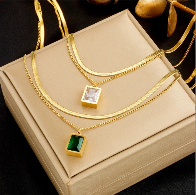 Stainless Steel Luxury Square Green White Crystal Pendant Necklace For Women Fashion Multilayer Snake Bone Chain Chains Jewelry
Stainless Steel Luxury Square Green White Crystal Pendant Necklace For Women Fashion Multilayer Snake Bone Chain Chains Jewelry
