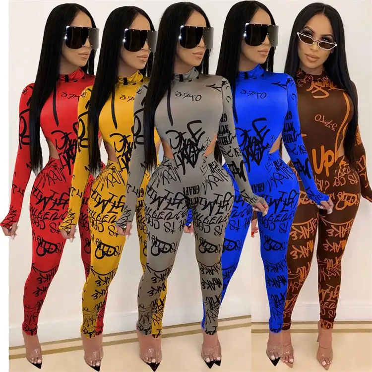 fashion high collar long sleeve letter print bodysuit jumpsuits pencil pant two piece set women clothing
fashion high collar long sleeve letter print bodysuit jumpsuits pencil pant two piece set women clothing